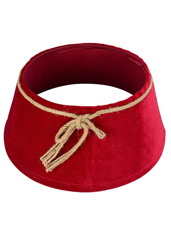 Red Velvet Christmas Tree Collar With Rope Bow Decoration - 58cm