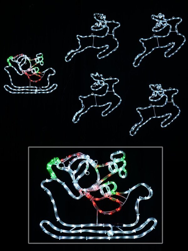 Santa Claus In Sleigh With 4 Reindeers Rope Light Silhouette - Up to 5.5m
