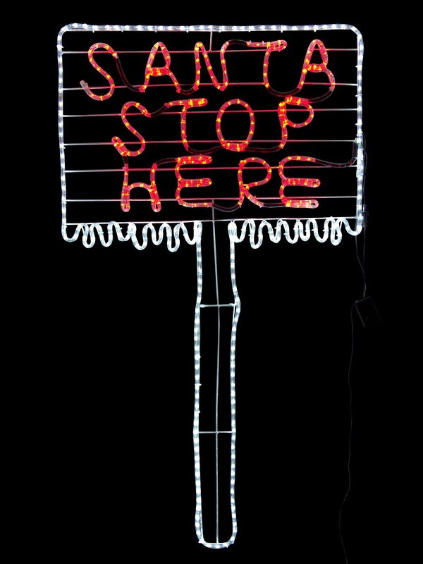 Santa Stop Here Sign Post LED Rope Light Silhouette - 1.5m