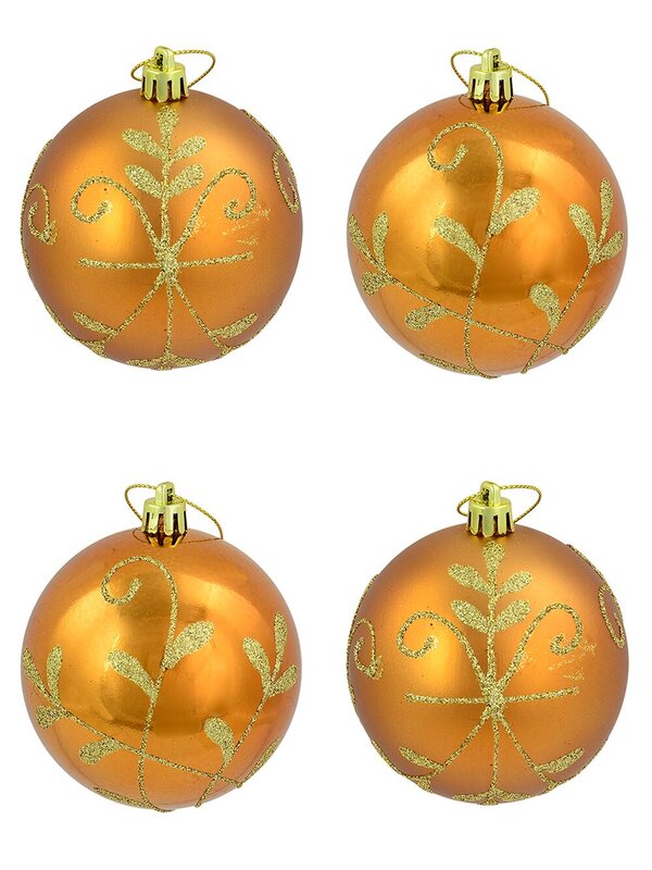 Shiny & Matt Copper Baubles With Gold Glittered Pattern - 6 x 80mm