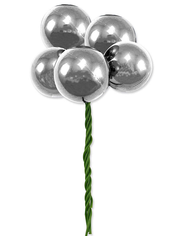 Silver Metallic Bauble Decorative Pick - 15cm