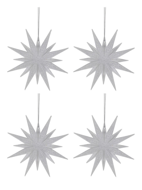Silver Snowflake Hanging Ornament with Silver Glitter - 4 x 12cm