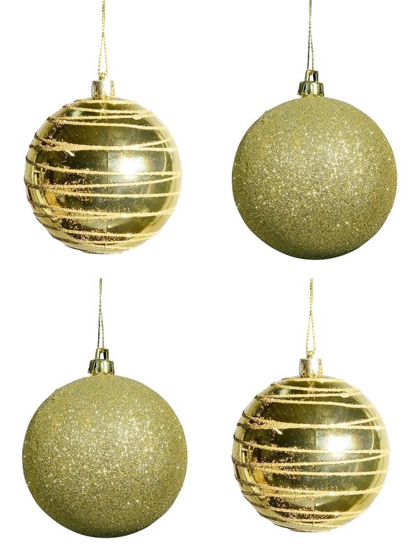 Soft Gold Glitter & Soft Metallic Gold With Gold Glitter Lines Baubles - 4 x 80mm