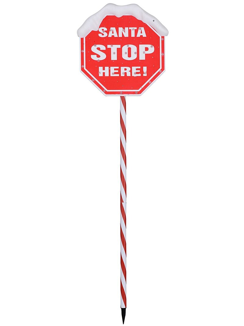 Solar LED Santa Stop Here Garden Stake | 1.1m Multi Colour Candy Cane Pole