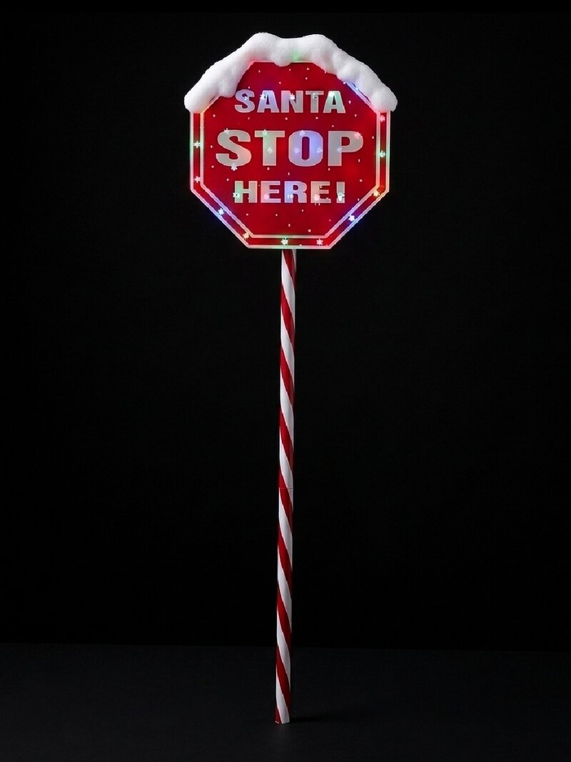 Solar LED Santa Stop Here Garden Stake | 1.1m Multi Colour Candy Cane Pole