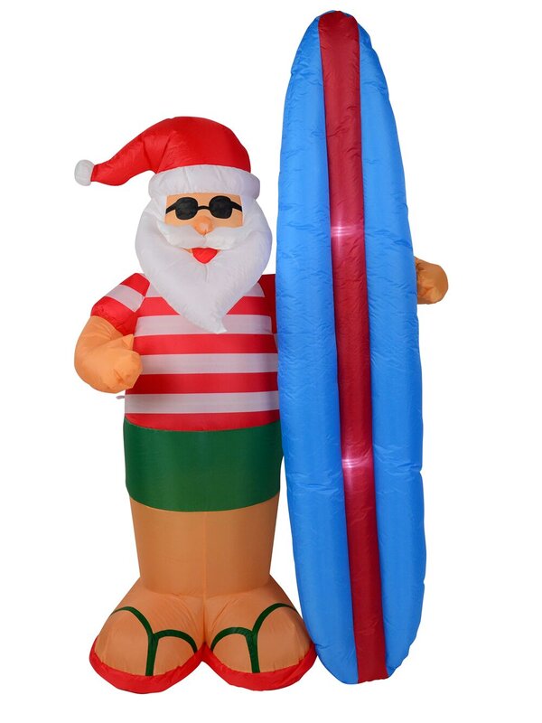 Summer Santa & Surfboard Illuminated Christmas Inflatable Display - 2.1m