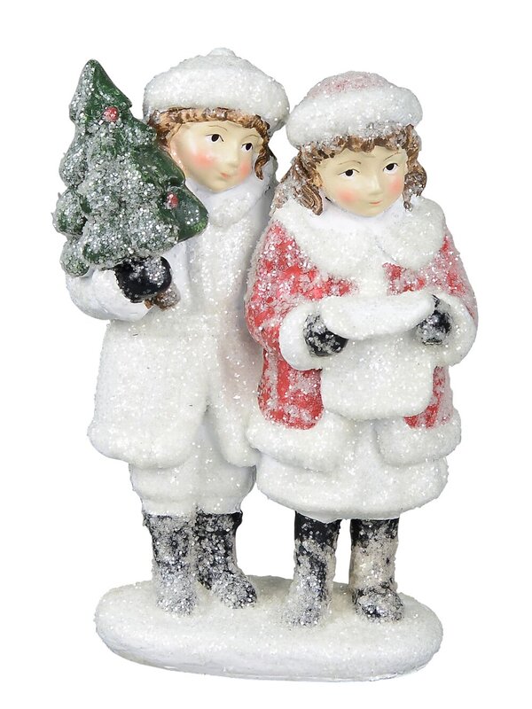 Traditional Scene Boy & Girl Decorative Ceramic Christmas Ornament - 14cm
