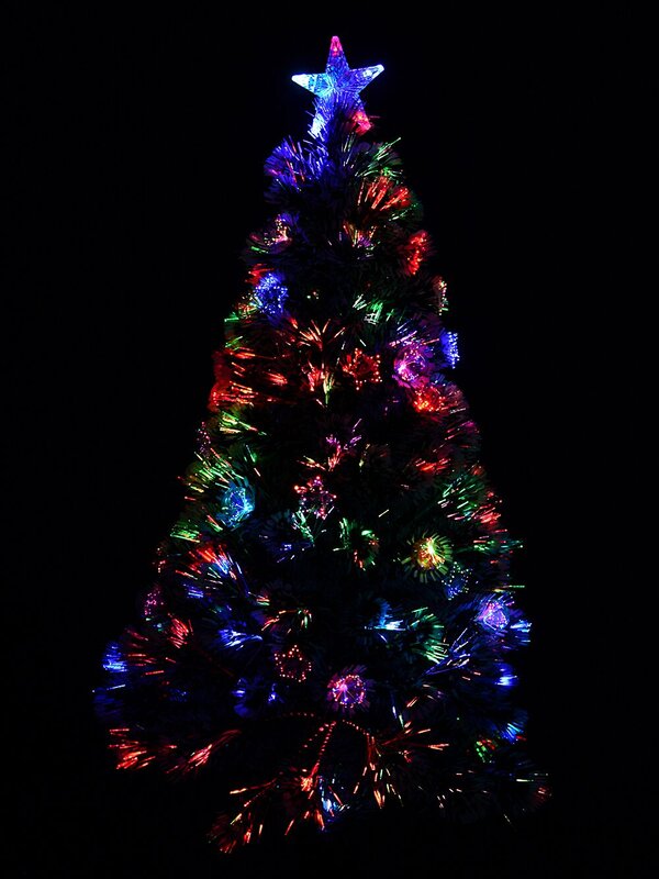 White Tips With Baubles & Stars Rotating Fibre Optic Christmas Tree - 1.2m