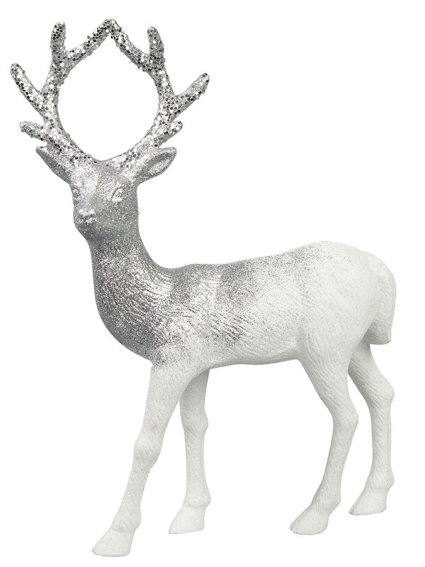 White With Silver Glitter Standing Christmas Reindeer Ornament - 32cm