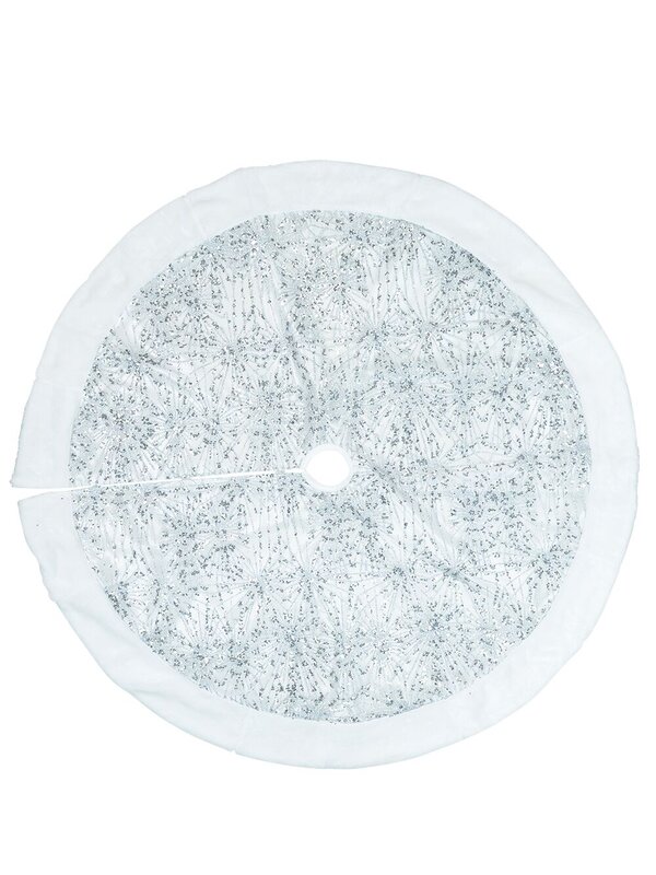 White With Silver Sequin Starburst Pattern & Fur Trim Tree Skirt - 1.2m