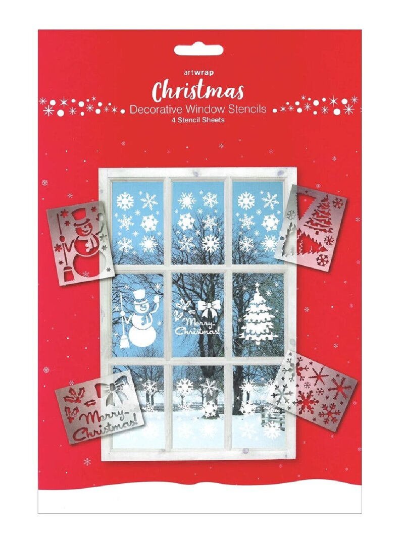 4 Pack Christmas Window Stencil Set | Reusable Snow Spray Templates