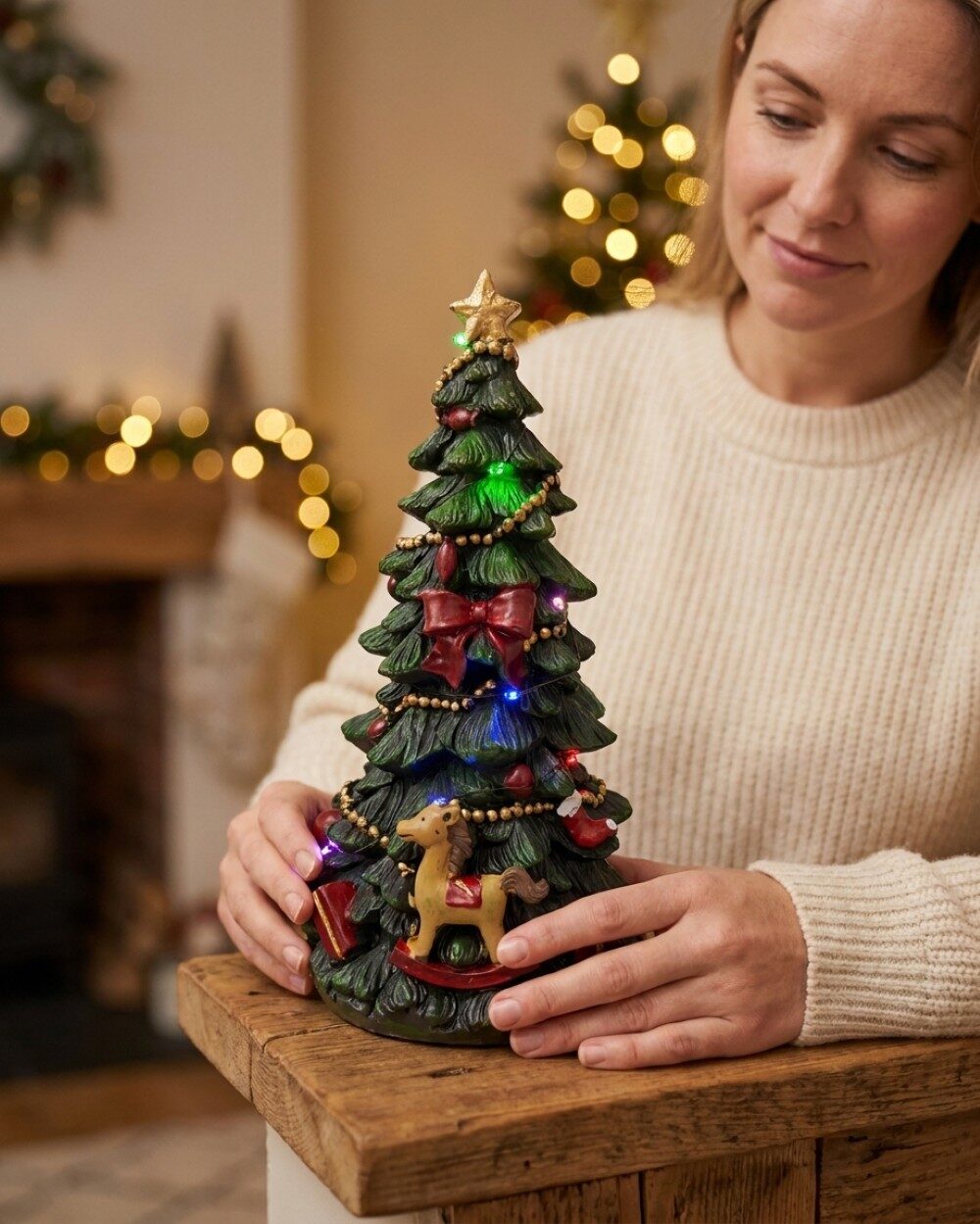 Musical Wind Up Christmas Tree Ornament With Multi Colour LED | 26cm — image 3