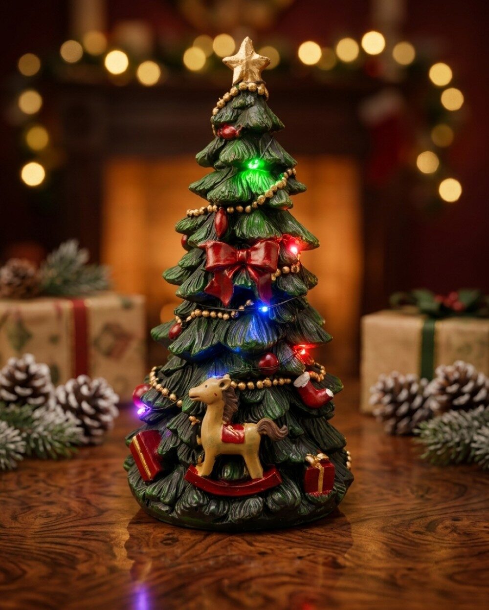 Musical Wind Up Christmas Tree Ornament With Multi Colour LED | 26cm — image 2
