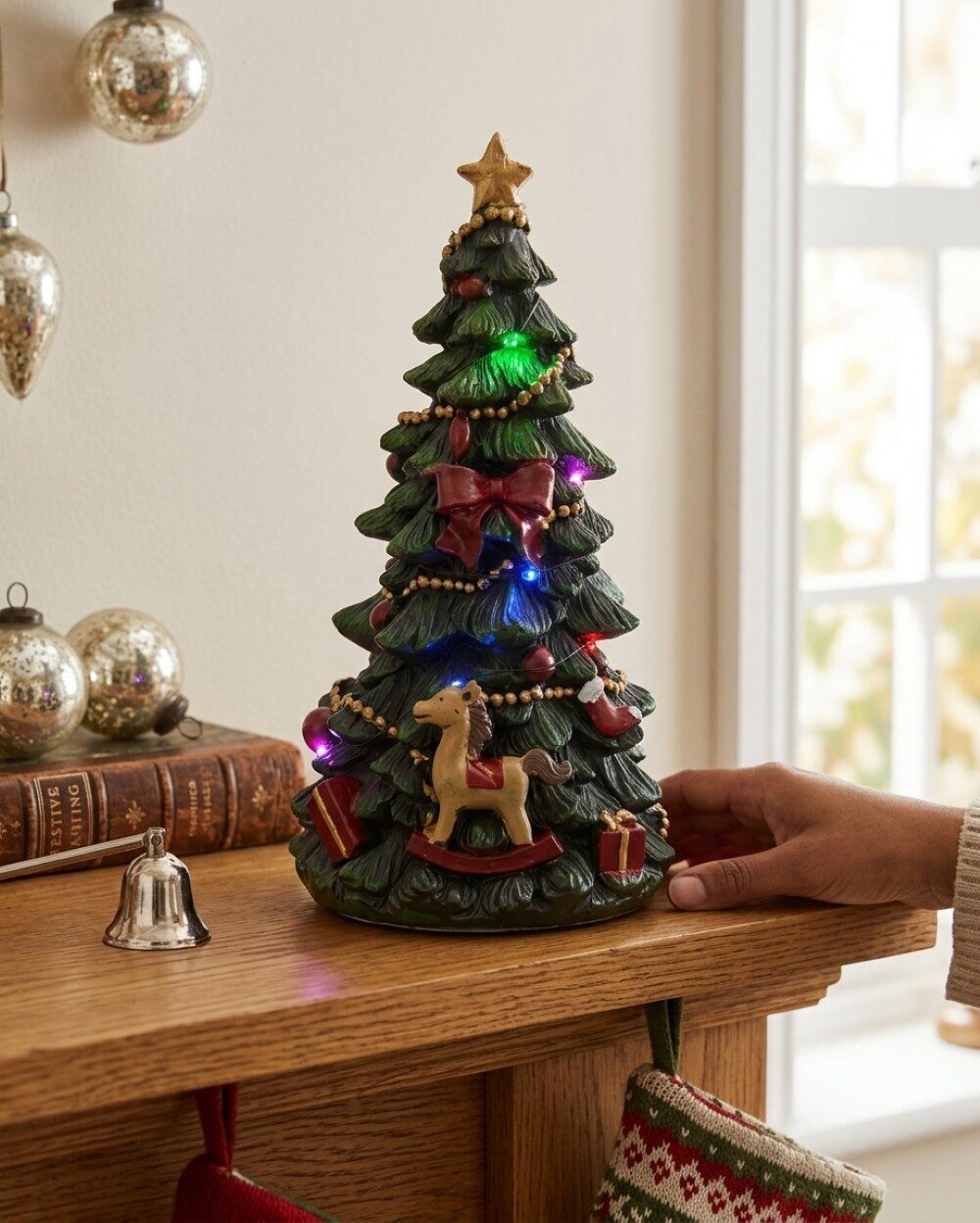 Musical Wind Up Christmas Tree Ornament With Multi Colour LED | 26cm — image 4