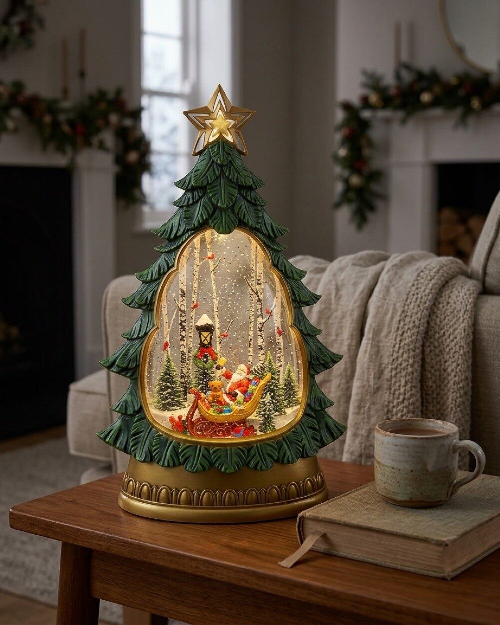 Santa In Sleigh Tree Shaped Large LED Christmas Snow Globe Lantern | 31cm — image 4