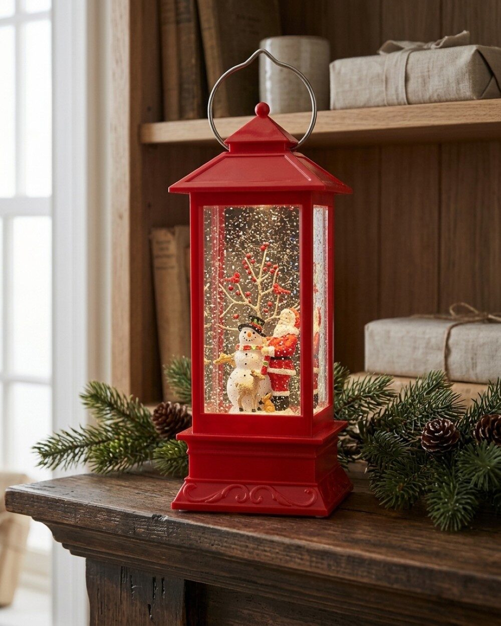 Santa & Snowman Large LED Christmas Snow Globe Lantern | 28cm — image 4