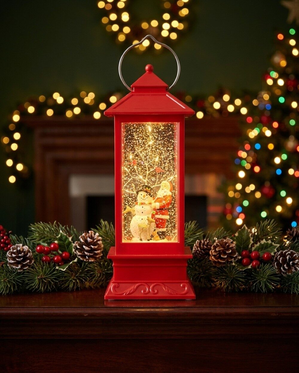 Santa & Snowman Large LED Christmas Snow Globe Lantern | 28cm — image 2