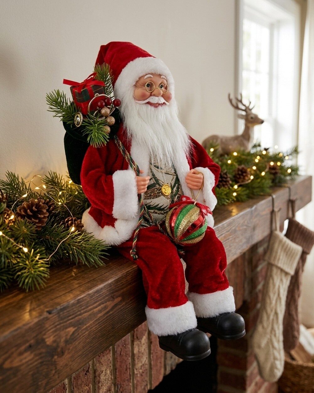 Traditional Shelf Sitting Santa With Glittered Bauble Figurine | 32cm — image 4